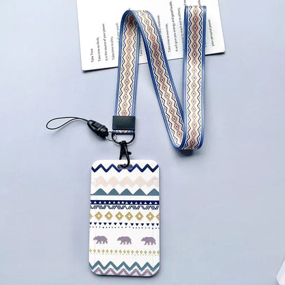 Student Identity Badge Card Cover with Neck Strap Bag Geometric Women Men Work Badge Bus Credit Card ID Holder Bags with Lanyard