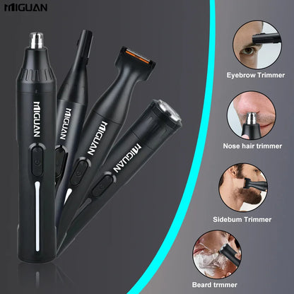 4-in-1 Professional Grooming Kit, USB Rechargeable Nose & Ear Hair Trimmer, Beard and Eyebrow Razor, Men'S Personal Care Tools