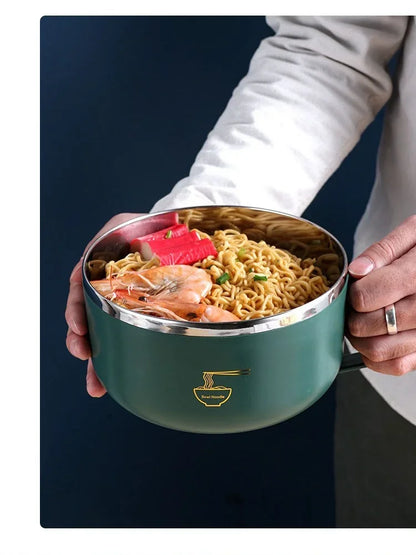 Ramen Bowl 304 Stainless Steel Noodle Bowl with Lid Heat Resistant Instant Noodles Bowls Cooker Tableware Kitchen Accessorie