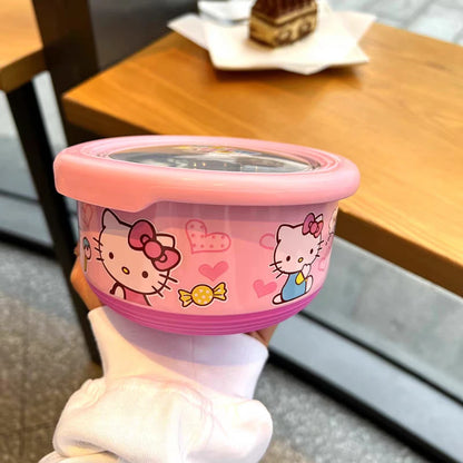 Anime Sanrio Hello Kitty Stainless Steel With Lid Ramen Bowl Student Dormitory Fruit Salad Rice Soup Bowl Kitchen Tableware