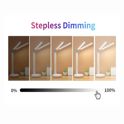 LED Table Lamp USB Chargeable Dimmable Clock Desk Lamps 2 Heads 180 Rotate Foldable Eye Protection Desktop Reading Night Lights