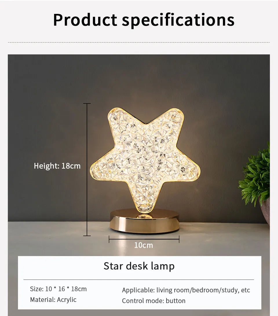 Moon Star Led Night Light Rechargeable Crystal Table Lamp Touch Switch Dimmable Ramadan Room Decor Ambient 3D Moon Lamp Eid Gift