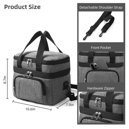 Double Insulated Lunch Bag Layer Portable Thermal Lunch Box Waterproof Picnic Heat Insulating Bag with Adjustable Strap