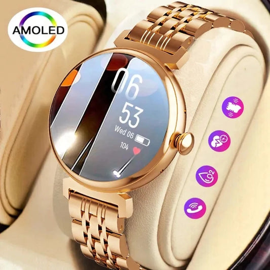 Bluetooth Call Smart Watch Screen Always Display 1.04 inch AMOLED Screen Fashion Ladies Smartwatch Metal Body Small Screen Watch