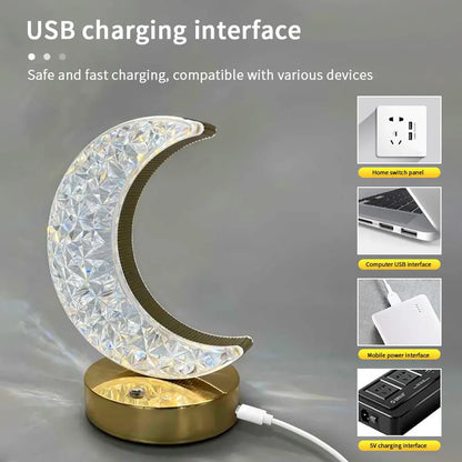 Moon Star Led Night Light Rechargeable Crystal Table Lamp Touch Switch Dimmable Ramadan Room Decor Ambient 3D Moon Lamp Eid Gift