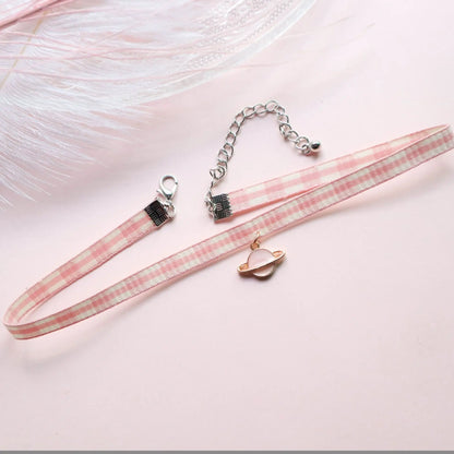 Fashion Women's Choker Necklace Lovely Gothic Pink Lace Pearl Pendant Elastic Short Clavicle Necklace Jewelry Gift For Girls