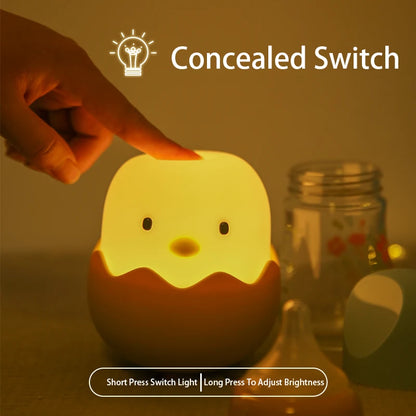 Eggshell Chicken Night Light Cartoon LED Light Bedroom Children Touch Adjustable Light Rechargeable Warm Light Atmosphere Light