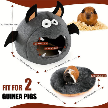 2 in 1 Hamster Nest Halloween Bat-Shaped Cozy Bed for Hamster Guinea Pigs Rabbits & Small Pets Soft Plush Polyester Hideout Bed