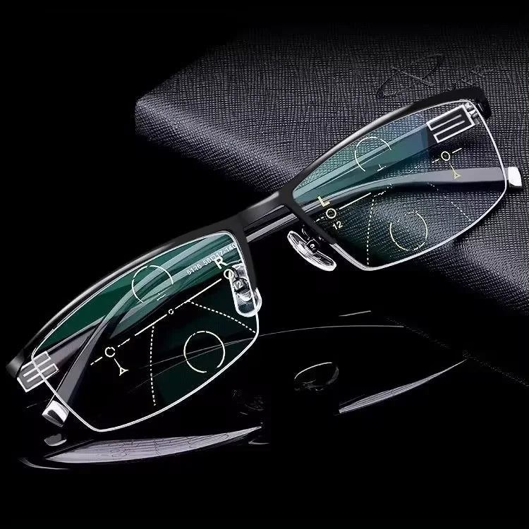 2023 Stainless Steel Bifocal Reading Glasses for Mens Anti Blue Light Business Half Frame Presbyopia Eyeglasses +1.0 To +4.0