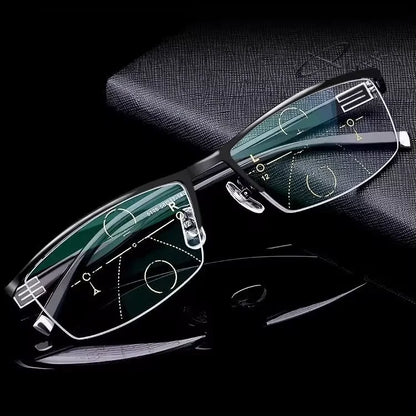 2023 Stainless Steel Bifocal Reading Glasses for Mens Anti Blue Light Business Half Frame Presbyopia Eyeglasses +1.0 To +4.0
