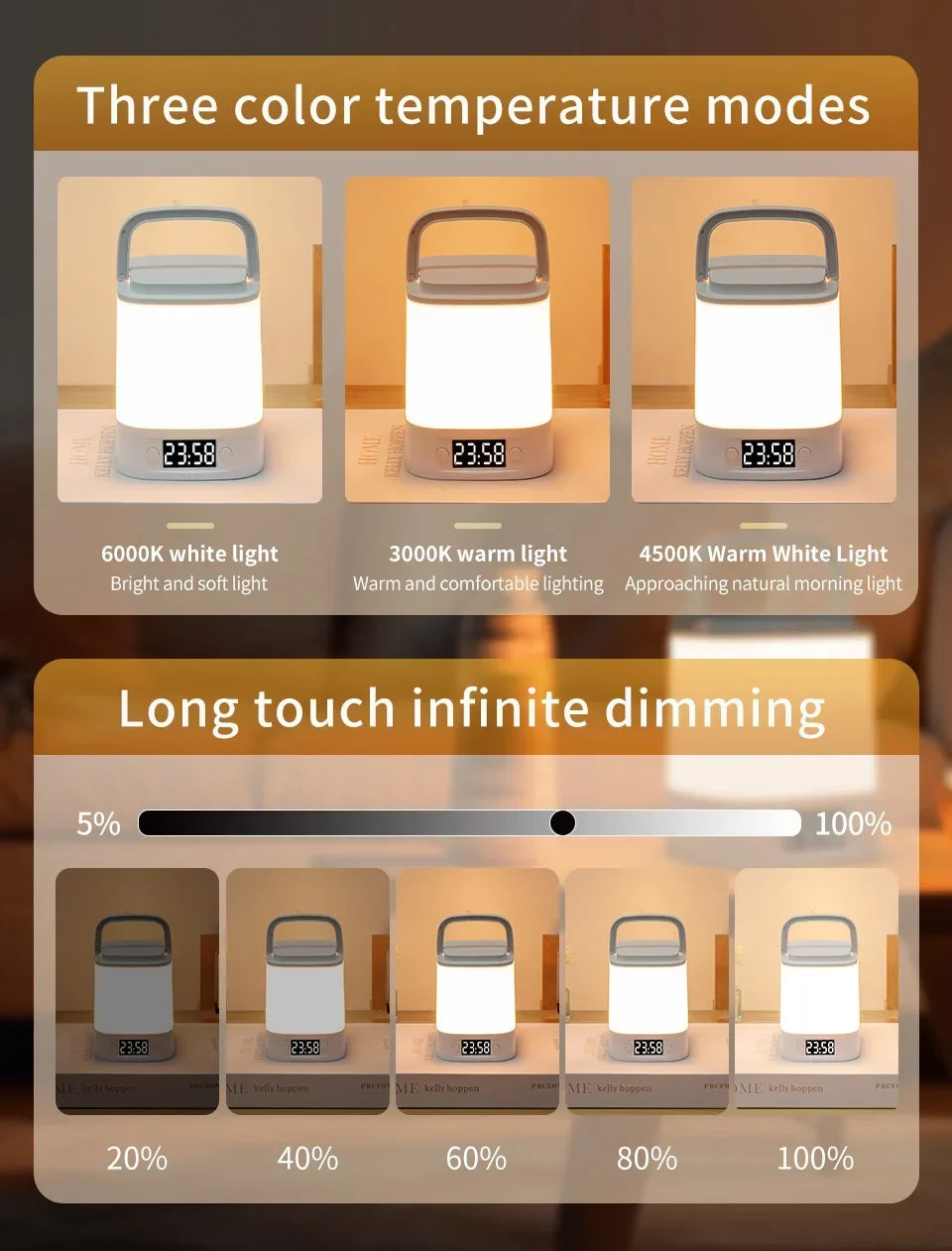 Touch Dimmable LED Night Lamp with Remote Clock Time Display or not Eye Protection Reading Lamp Bedside Night Light Rechargeable