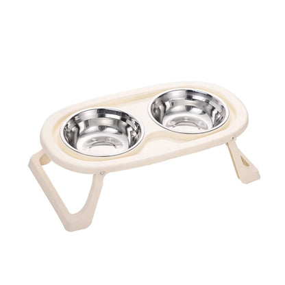 Pet Bowl Double Bowl: Elevated Foldable Design for Cats & Dogs, Anti-Spill, Large Capacity, Cat Food Bowl Dog Feeding Plate