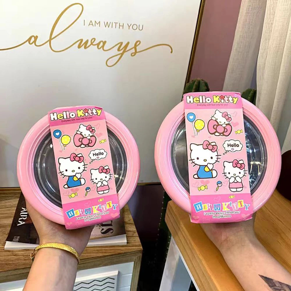 Anime Sanrio Hello Kitty Stainless Steel With Lid Ramen Bowl Student Dormitory Fruit Salad Rice Soup Bowl Kitchen Tableware