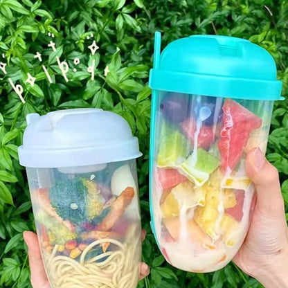 Portable Salad Cup with Fork Fresh Salad Container Bottle Vegetable Fruit Breakfast Lunch Carry To Go for Work Travel Picnic