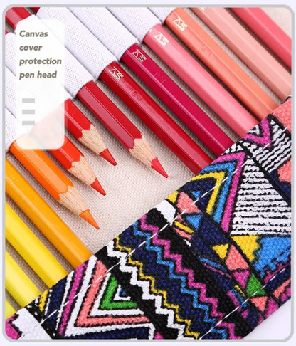 48 Holes Roll Colored Art Pencil Case Kawaii School Students Supplies Paint Brush Pen Bag Cute Pencil Cases Stationery