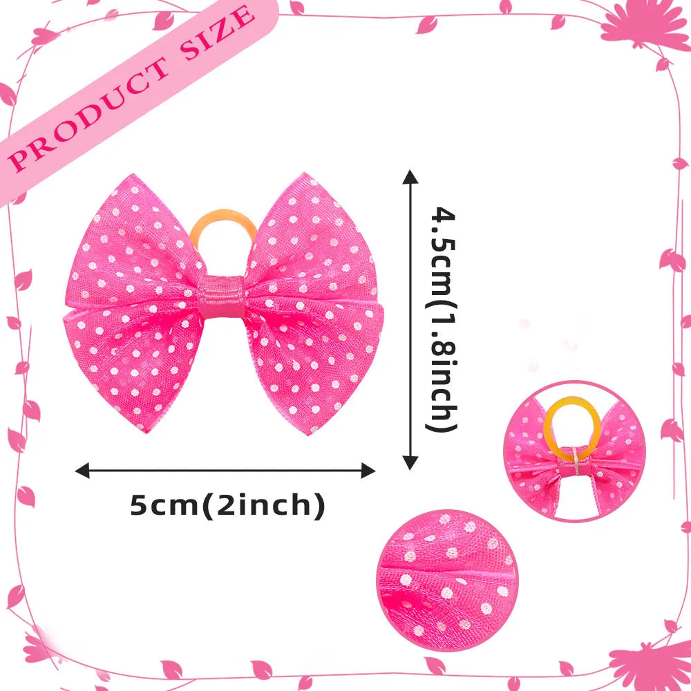 40PCS Lace Dogs Hair Bows With Dotted Dog Hair Rubber Bands Colorful Grooming Dog Hair Bowknot For Puppy Pet Products Pet Items