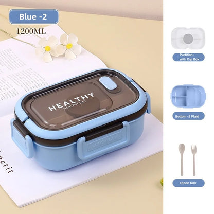 1200ML Double Layer Lunch Box Portable Compartment Salah Fruit Food Box Microwave Lunch Fork and Spoon Picnic Fresh Box