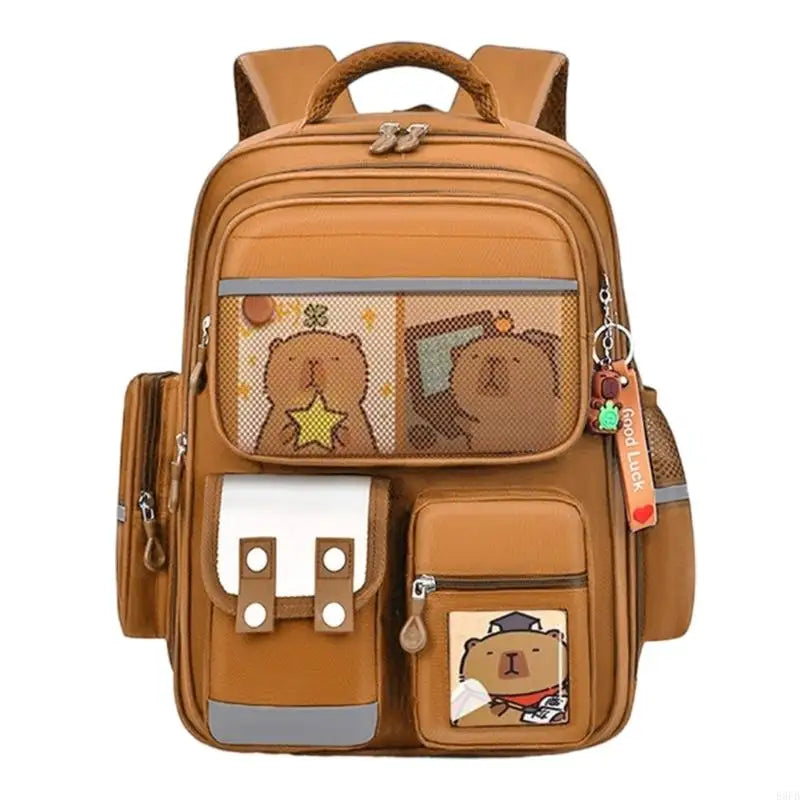 E8FB Lightweight Capybara Backpack for Kids Lovely and Breathable School Bag with Large Storage Space and Adjustable Strap