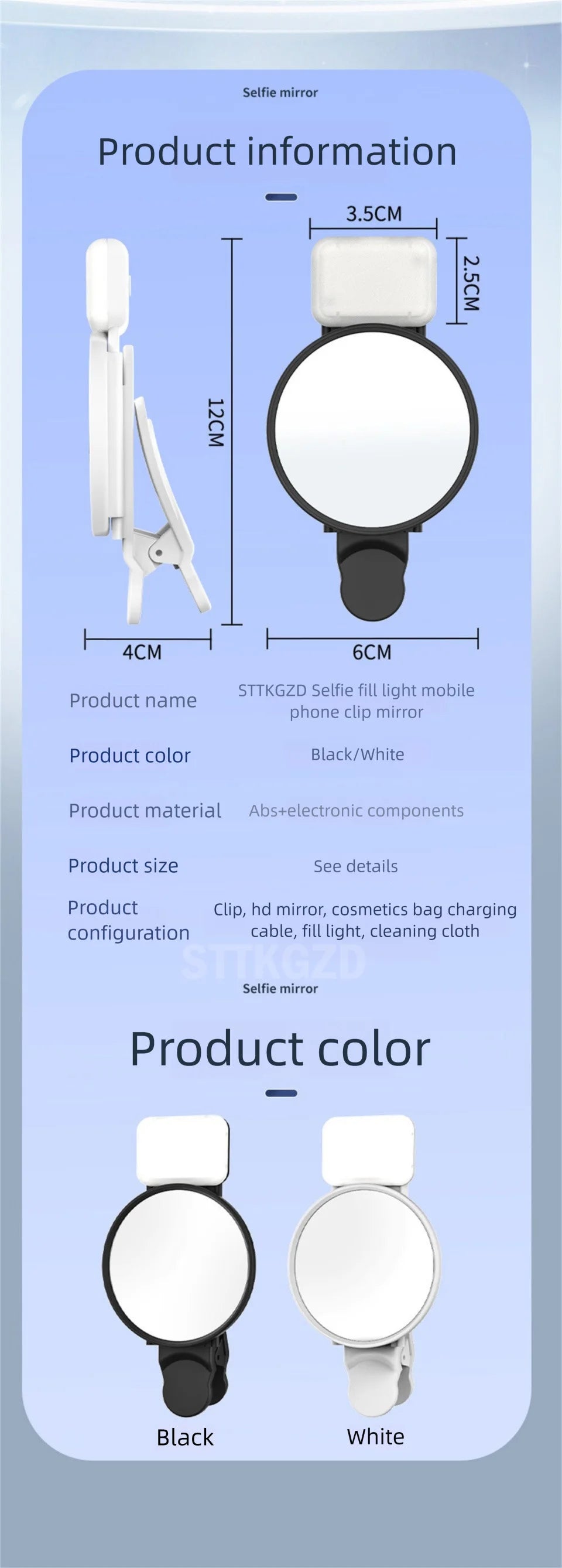STTKGZD Selfie Reflector Mirror Mobile Phone Fill Light Kit Portable Mobile Mirror Clip Storage Bag Mobile Phone Rear Camera