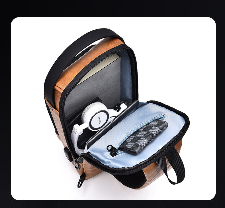 New Casual Chest Bag Travel shoulder bag Men Multifunction Anti-theft USB Charging Crossbody Bag Quality PU Leather Pack Male