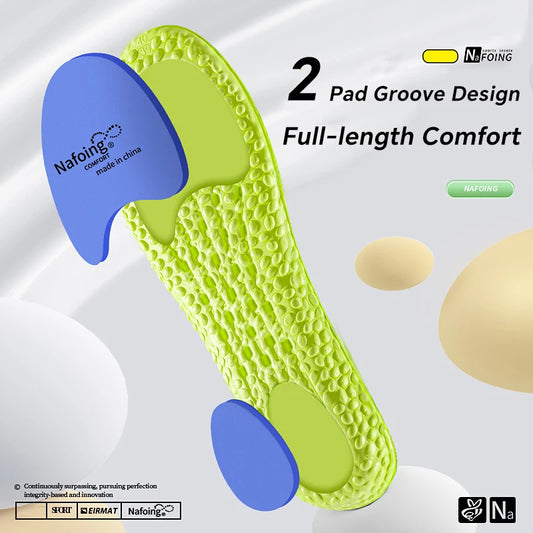 A pair of blue 4D soft fabric sports insoles - super breathable, high impact shock-absorbing air cushion