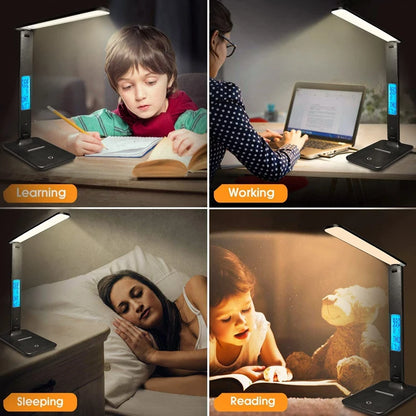 LED Desk Lamp, Office Table Lamp with Wireless Charger, Suitable for Home, Office Dimmable Desk Lamp, with USB Charging Port