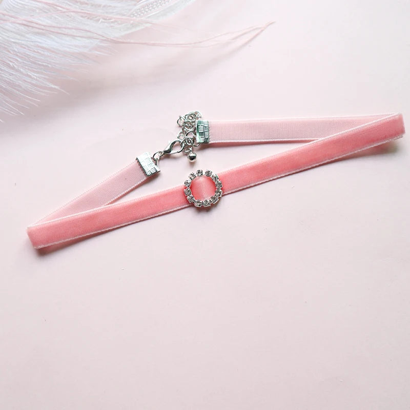 Fashion Women's Choker Necklace Lovely Gothic Pink Lace Pearl Pendant Elastic Short Clavicle Necklace Jewelry Gift For Girls