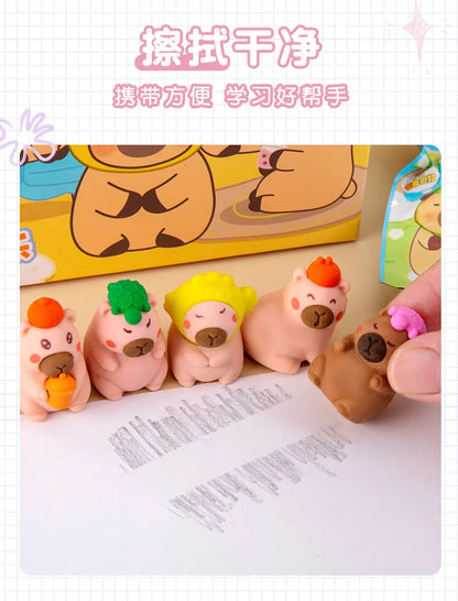 32 Pcs/Box Cartoon Cute Capybara Surprise Bag Eraser Stationery Student Supplies Stationery Wholesale