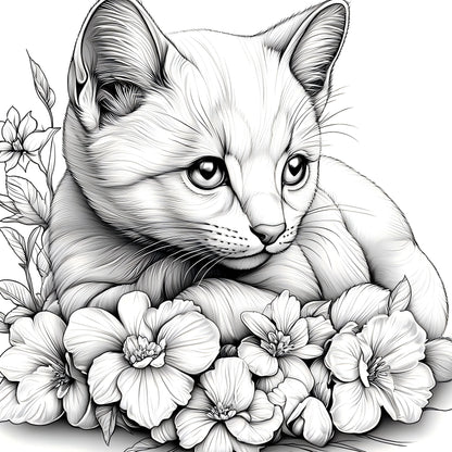 Animal Paradise Coloring Book for Adults - Therapeutic Art Therapy Featuring Cute Cats and Floral Designs