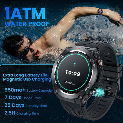 GPS Smart Watch Men Flashlight IPX8 Waterproof Compass 650mAh wireless Call Smartwatch 100+ Sports Modes Outdoor Sport Tracker