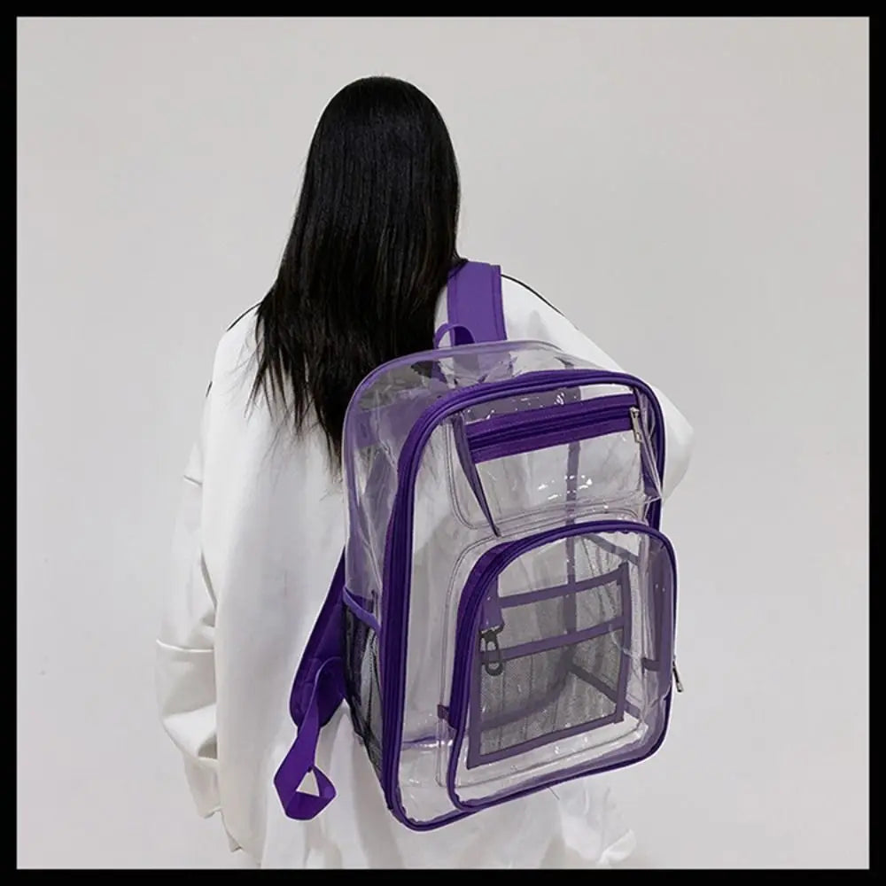 Casual PVC Clear Backpack Large Capacity with Multi-pockets Students Bookbag See Through Waterproof Transparent Backpack Travel