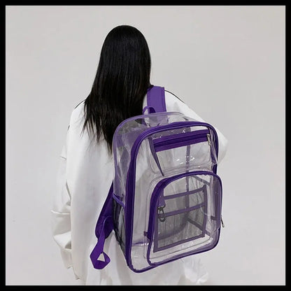 Casual PVC Clear Backpack Large Capacity with Multi-pockets Students Bookbag See Through Waterproof Transparent Backpack Travel