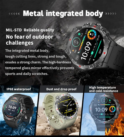 Military GPS Smart Watch Men AMOLED HD Screen Altitude Compass Heart Rate Sports Watch BT Calling IP68&10ATM Waterproof Watch