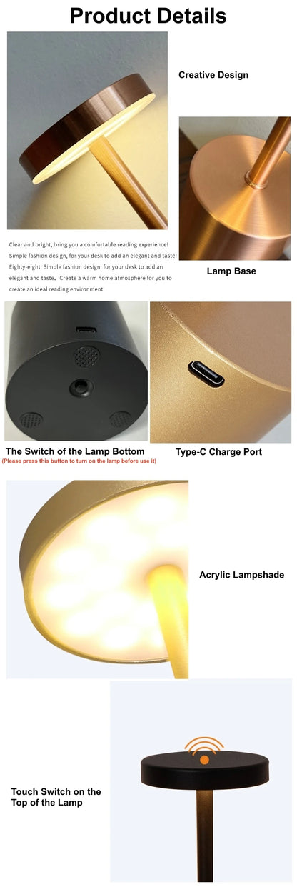 Simple Touch Led Table Light Rechargeable Desk Lamp 3 Color Bedside Creative Ambient Light Room Restaurant Bar Decor Night Light