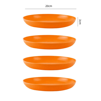Orange 4/16Pcs Wheat Straw Dinnerware Ramen Bowl Dishes Full Plates Tableware Set Bowl Dinner Dishes Set Camping Dishes Sets