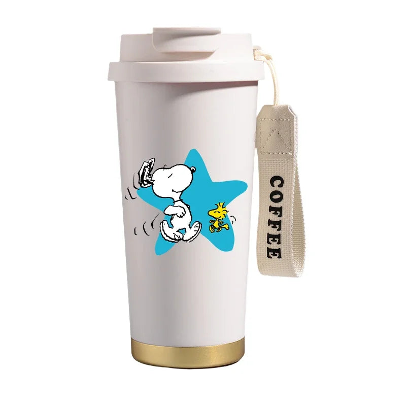 500ml Snoopys Stainless Steel Insulated Water Bottle Anime Kawaii Portable Travel Outdoor Car Tea Coffee Mug Cold Thermos Cup