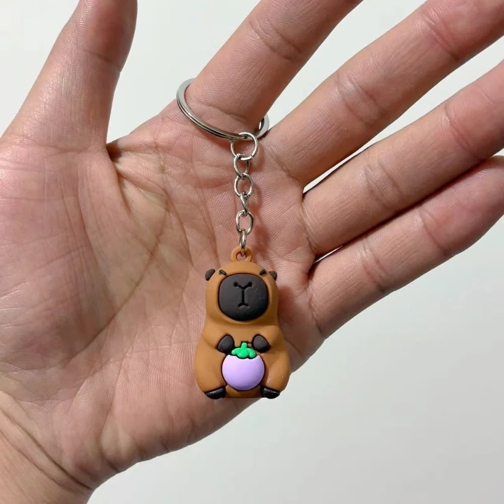 Cute Capybara Keychain Doll Hugging Fruit Series Pendant Cycling Backpack Key Pendant Accessories Ugly Cute Pvc Soft Rubber