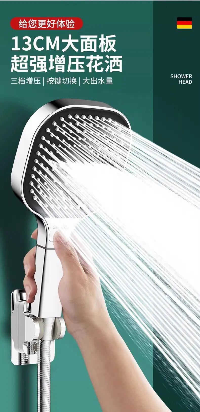New 13CM Large Panel 3 Modes Adjustable Home Shower Head High Pressure Massage ShowerHead Filter Element Bathroom Accessories