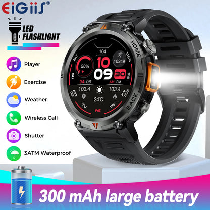 EIGIIS KE3 Smart Watch 3ATM Waterproof Original Design For Men Bluetooth Call Health Monitor With Flashlight 100+ Sports Modes