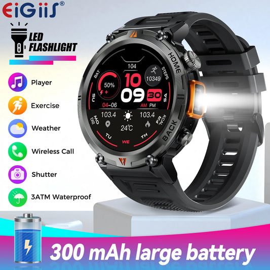 EIGIIS KE3 Smart Watch 3ATM Waterproof Original Design For Men Bluetooth Call Health Monitor With Flashlight 100+ Sports Modes
