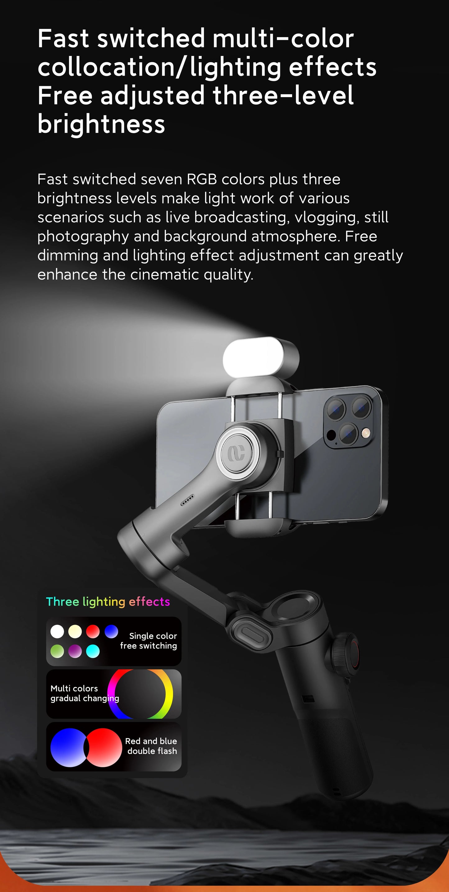 AOCHUAN RGB Magnetic Fill Light for Gimbal LED Video Photography Light 3 Brightness and 7 Color Adjustment for Phone Selfie Live