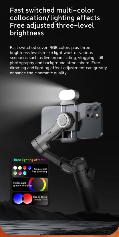 AOCHUAN RGB Magnetic Fill Light for Gimbal LED Video Photography Light 3 Brightness and 7 Color Adjustment for Phone Selfie Live