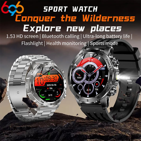 Outdoors Smart Watch Men Women BT Call Health Music 800Mah Battery Smartwatch Flashlight Compass Sports Fitness IP68 Waterproof