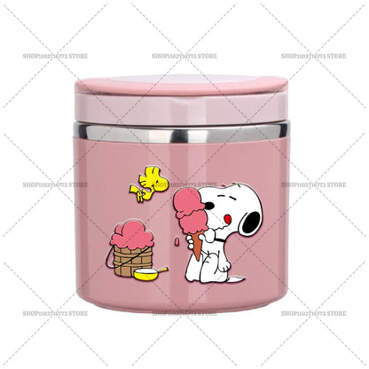 630ml Snoopys Food Thermal Jar Insulated Soup Cup Stainless Steel Vacuum Lunch Box with Handle Portable Sealed Bento Boxes Gift