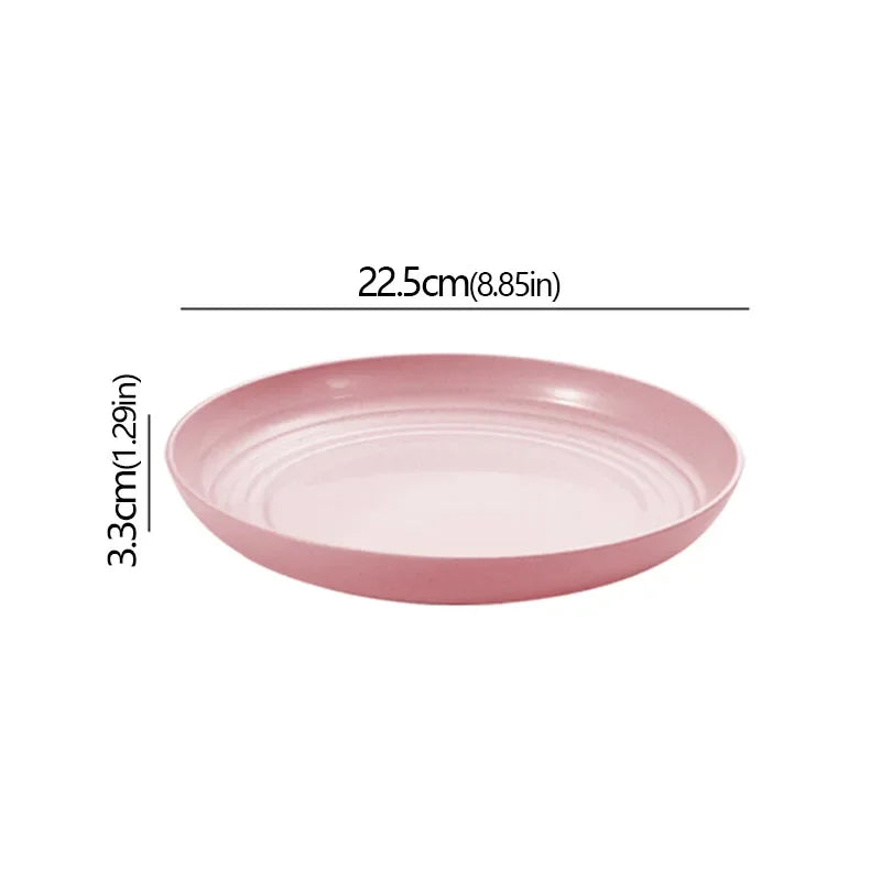 Wheat Straw Solid Color Round Plates Salad Dessert Dinner Reusable Microwave Safe Anti Fall And Shatter Plates Fruit Plate