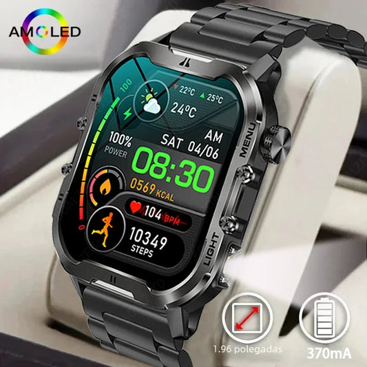 2024 New For Xiaomi Military Smart Watch Men Outdoor Sports Flashlight Fitness Watches Health Monitor 1.96" BT Call Smartwatch