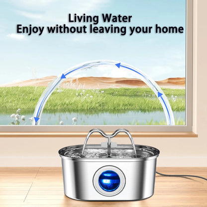 108oz/3.2L Cat Water Stainless Steel Pets Dispenser With LED Light Silent Pump Automatic Fountain For Cat Dog Drinking Bowl