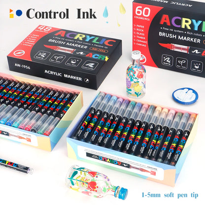 60/72/120/168 Color Acrylic Paint Pen Marker Brush Tip Paint Marker For Rock Painting Wood Canvas Stone Christmas Gift DIY Craft