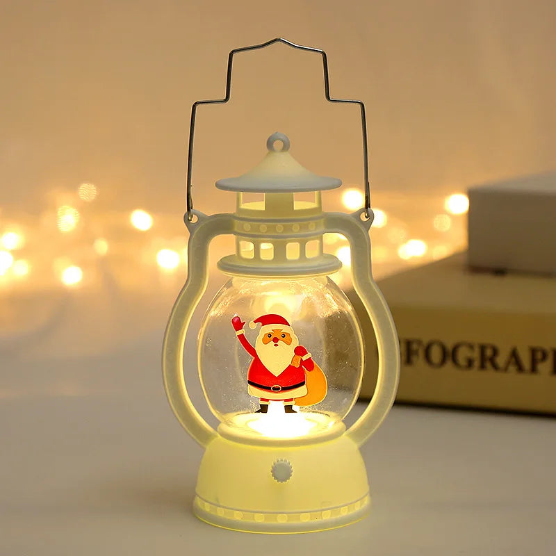 Christmas Small Night Light Portable Battery Powered Hanging Lanterns Festive Party Christmas Ornaments Santa Claus Decor LED