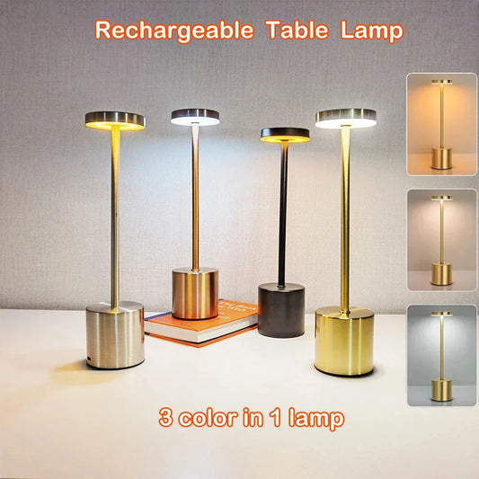 Rechargeable LED Touch Sensor Table Lamp 3 Colors Adjustable Bedside Creative Ambient Light Bar Room Decor Light